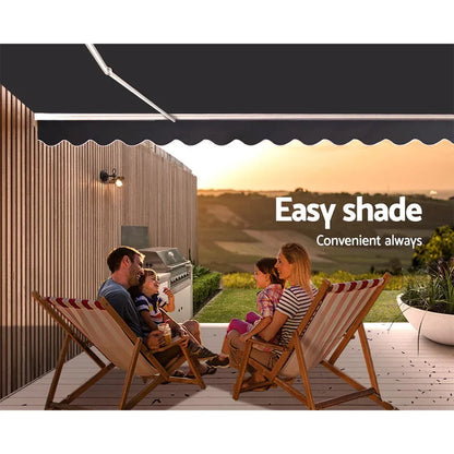 Instahut Retractable Folding Arm Awning Manual Sunshade 5Mx3M Grey - Mekamart Australia
