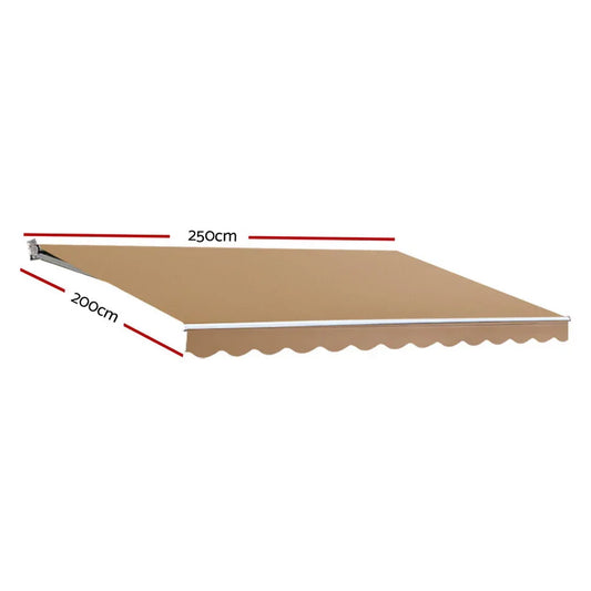 Instahut Retractable Folding Arm Awning Motorised Remoter Sunshade 2.5Mx2M Beige - Mekamart Australia