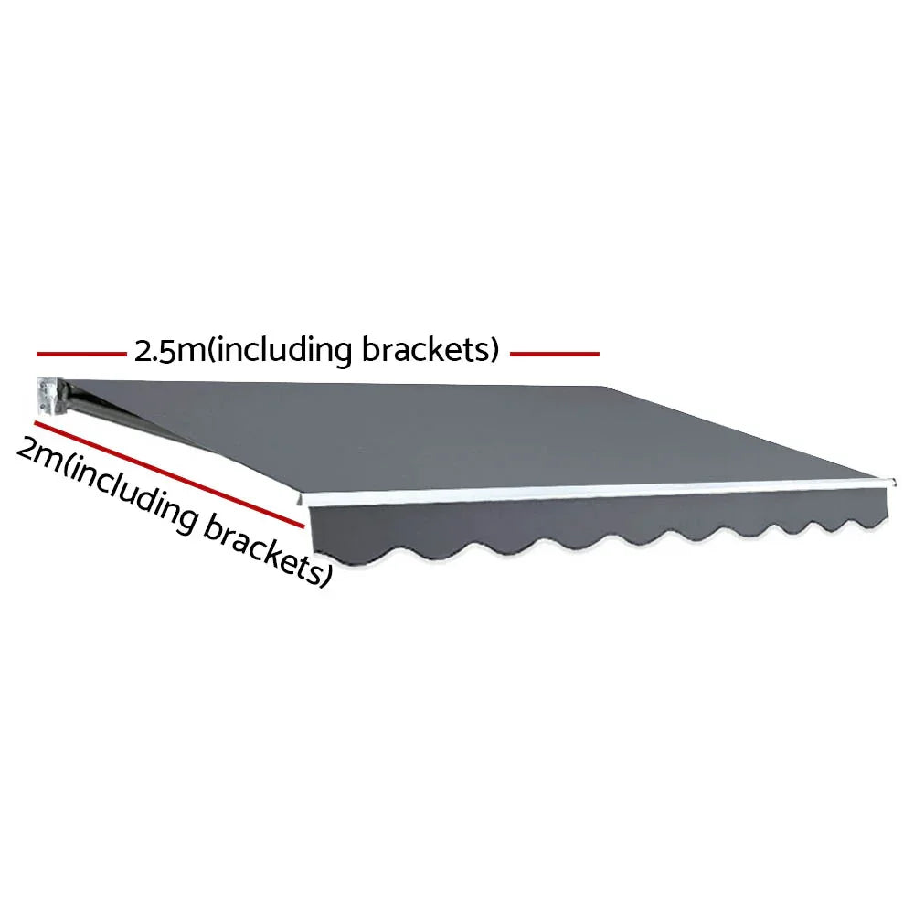 Instahut Retractable Folding Arm Awning Motorised Sunshade 2.5Mx2M Grey - Mekamart Australia