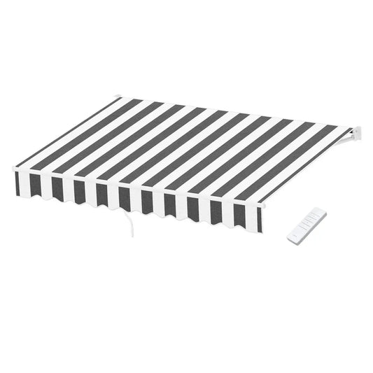 Instahut Retractable Folding Arm Awning Motorised Sunshade 2.5Mx2M Grey White - Mekamart Australia