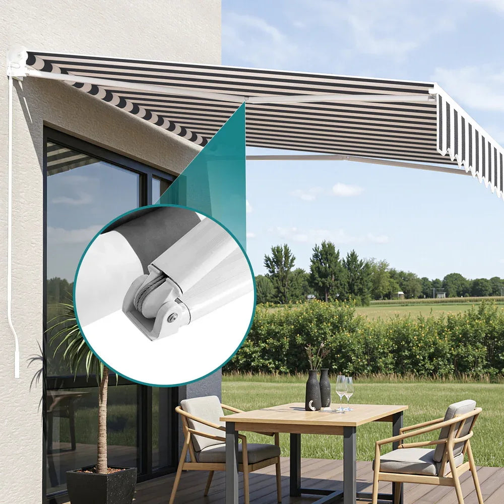 Instahut Retractable Folding Arm Awning Motorised Sunshade 2.5Mx2M Grey White - Mekamart Australia