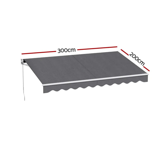 Instahut Retractable Folding Arm Awning Motorised Sunshade 3M X 2M Grey - Mekamart Australia