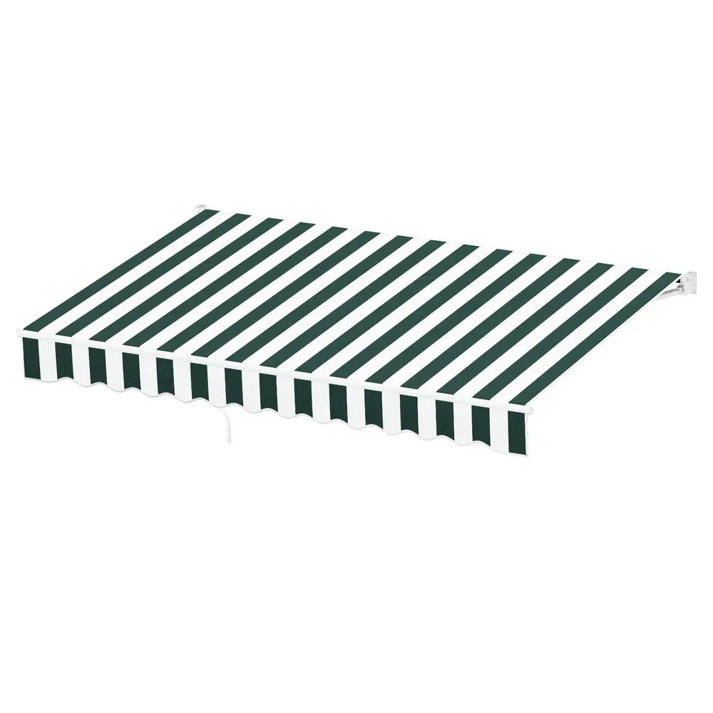 Instahut Retractable Folding Arm Awning Motorised Sunshade 3Mx2.5M Green White - Mekamart Australia