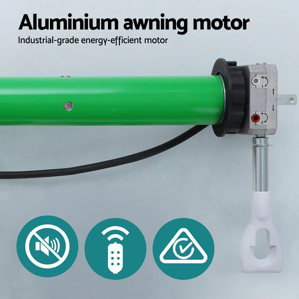 Instahut Retractable Folding Arm Awning Motorised Sunshade 3Mx2.5M Green White - Mekamart Australia