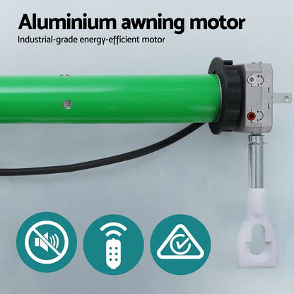 Instahut Retractable Folding Arm Awning Motorised Sunshade 3Mx2.5M Green White - Mekamart Australia