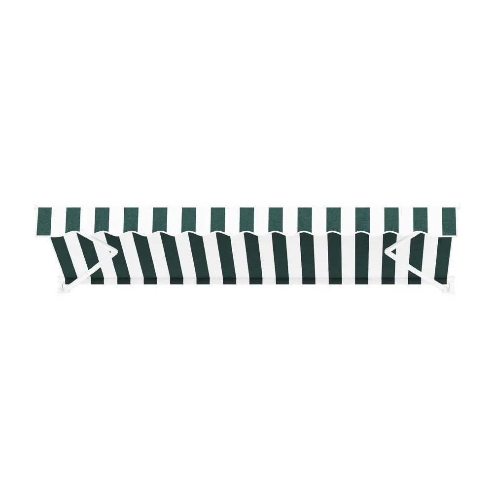 Instahut Retractable Folding Arm Awning Motorised Sunshade 3Mx2.5M Green White - Mekamart Australia