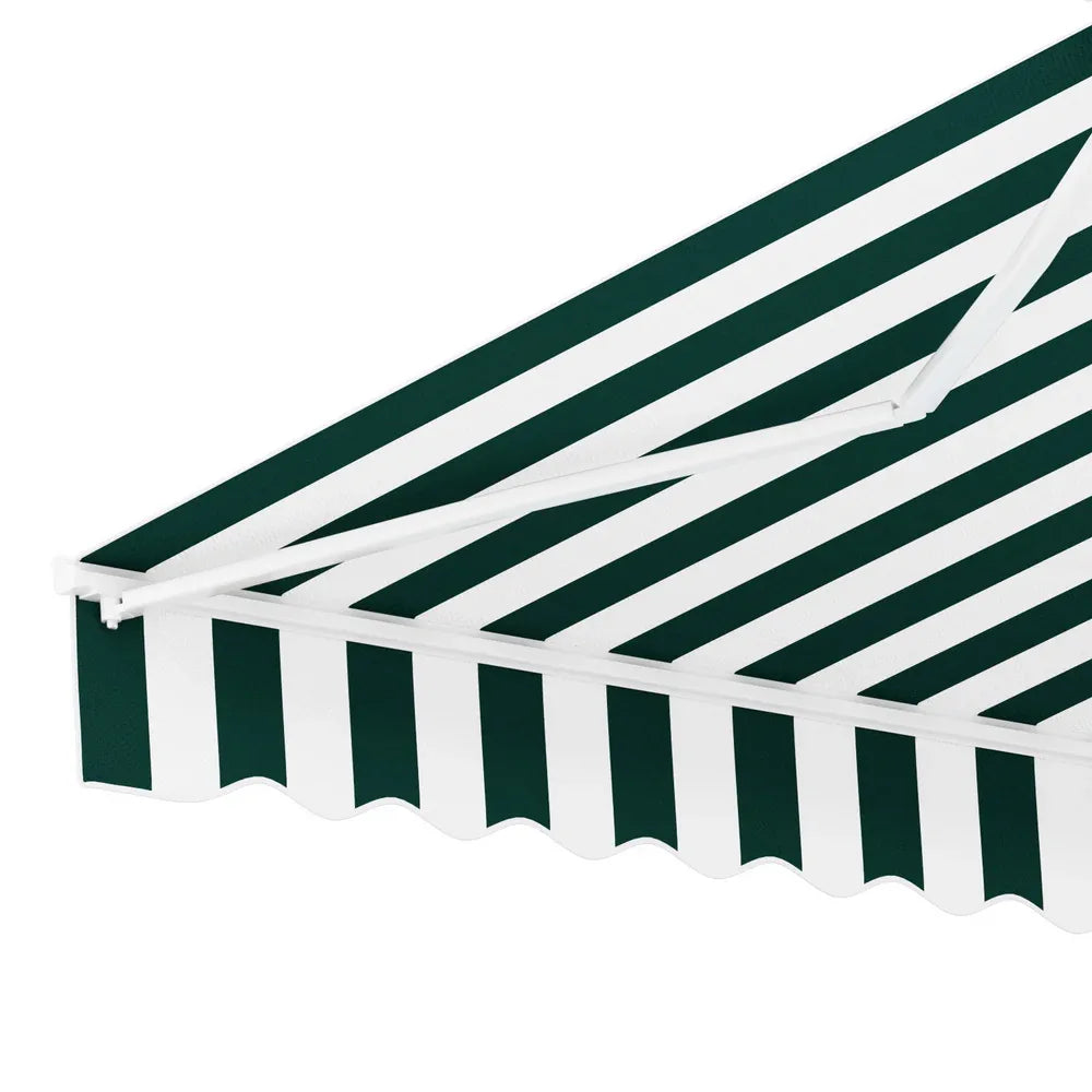 Instahut Retractable Folding Arm Awning Motorised Sunshade 3Mx2.5M Green White - Mekamart Australia