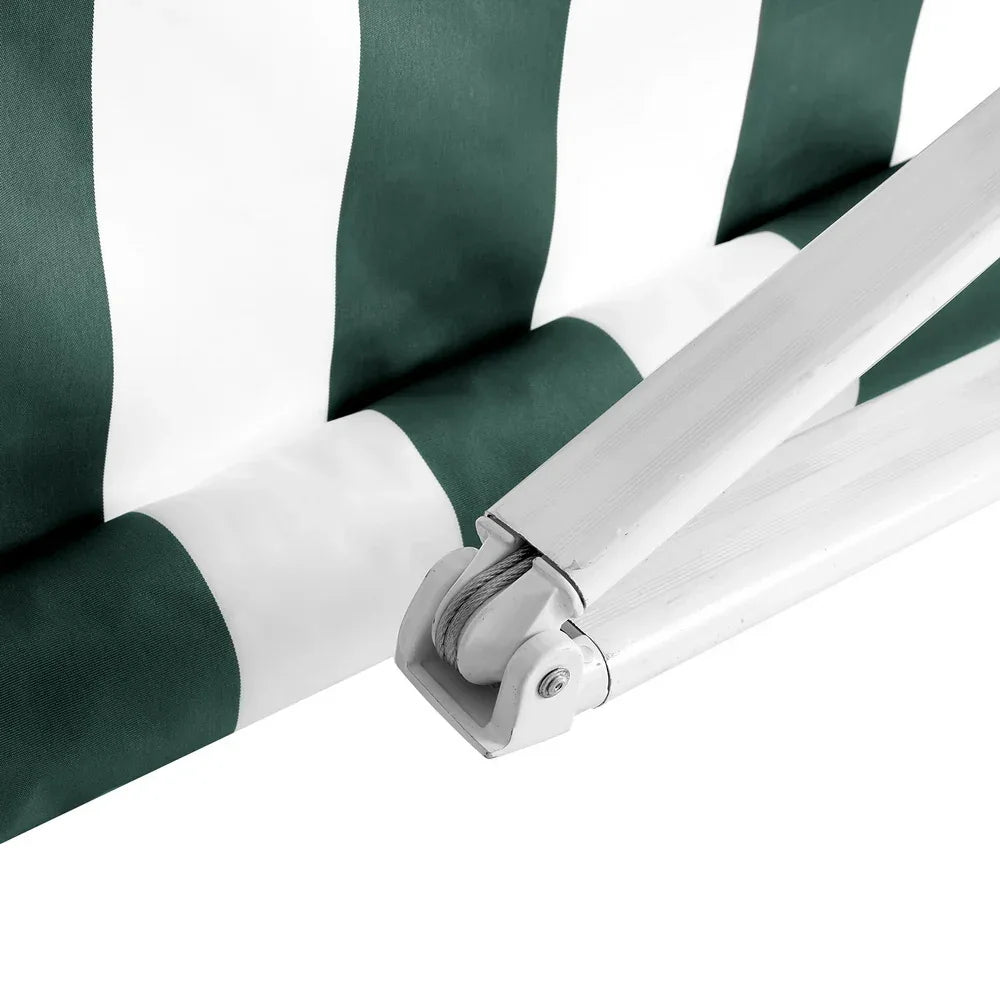 Instahut Retractable Folding Arm Awning Motorised Sunshade 3Mx2.5M Green White - Mekamart Australia