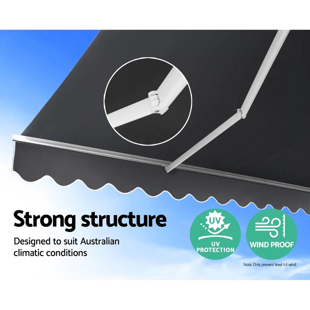 Instahut Retractable Folding Arm Awning Motorised Sunshade 3Mx2.5M Grey - Mekamart Australia