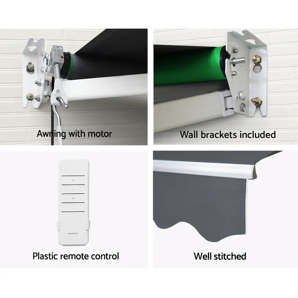Instahut Retractable Folding Arm Awning Motorised Sunshade 3Mx2.5M Grey - Mekamart Australia