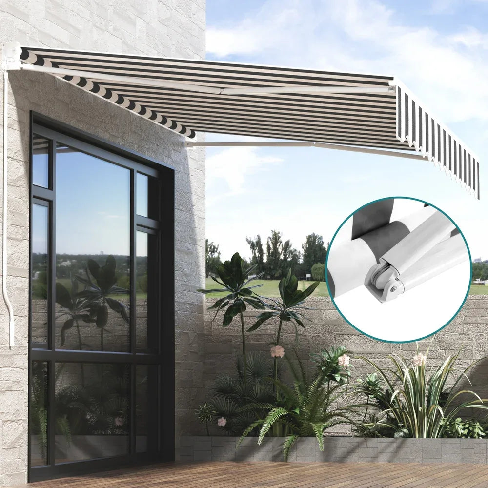 Instahut Retractable Folding Arm Awning Motorised Sunshade 3Mx2.5M Grey White - Mekamart Australia