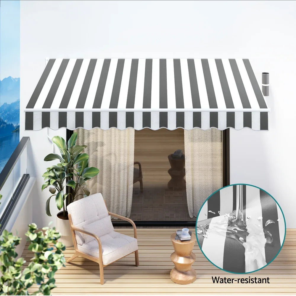 Instahut Retractable Folding Arm Awning Motorised Sunshade 3Mx2.5M Grey White - Mekamart Australia
