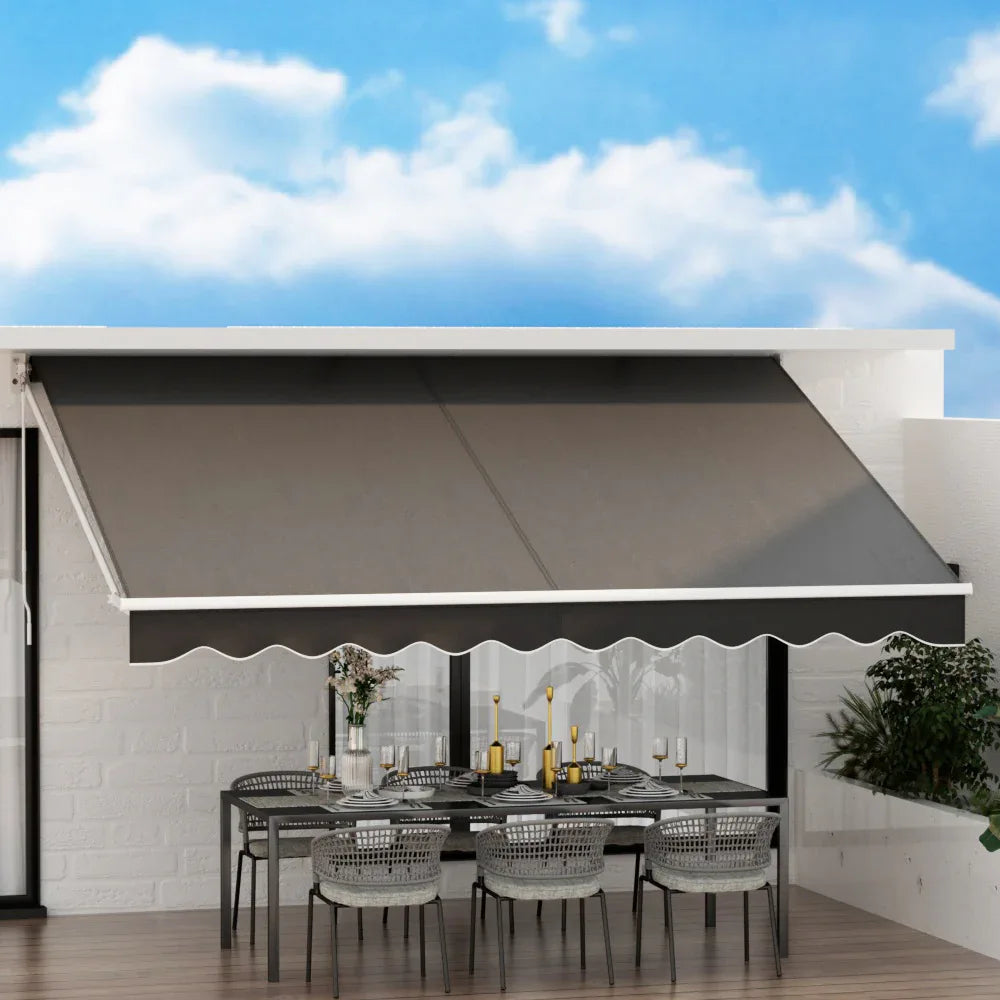 Instahut Retractable Folding Arm Awning Motorised Sunshade 4Mx2.5M Grey - Mekamart Australia