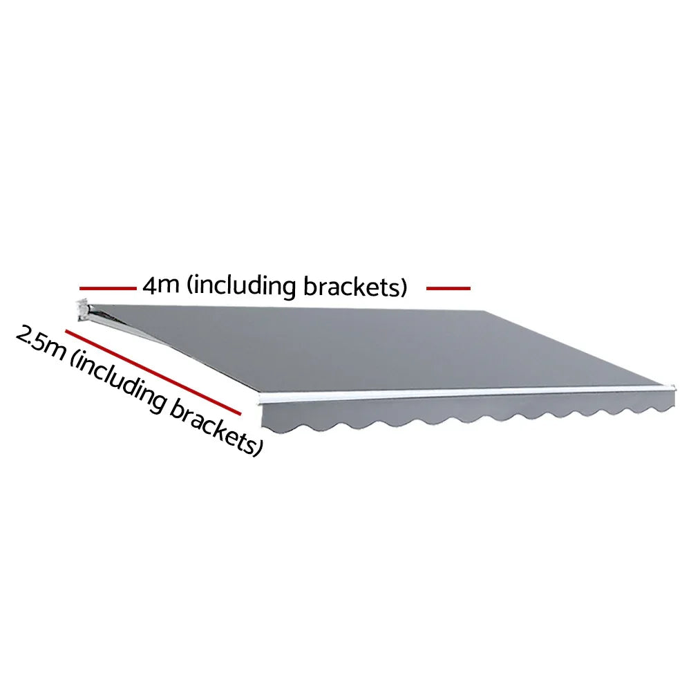 Instahut Retractable Folding Arm Awning Motorised Sunshade 4Mx2.5M Pearl Grey - Mekamart Australia