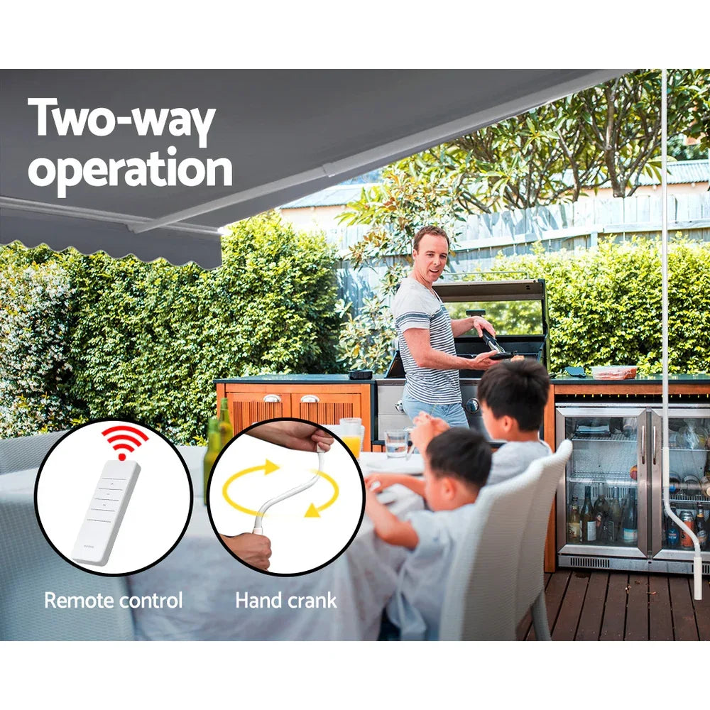 Instahut Retractable Folding Arm Awning Motorised Sunshade 4Mx2.5M Pearl Grey - Mekamart Australia