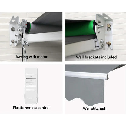 Instahut Retractable Folding Arm Awning Motorised Sunshade 4Mx2.5M Pearl Grey - Mekamart Australia