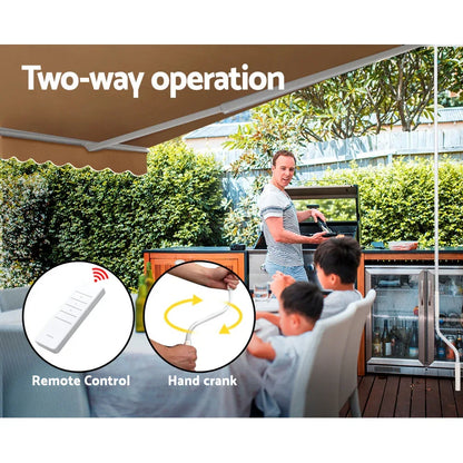 Instahut Retractable Folding Arm Awning Motorised Sunshade 4Mx3M Beige - Mekamart Australia