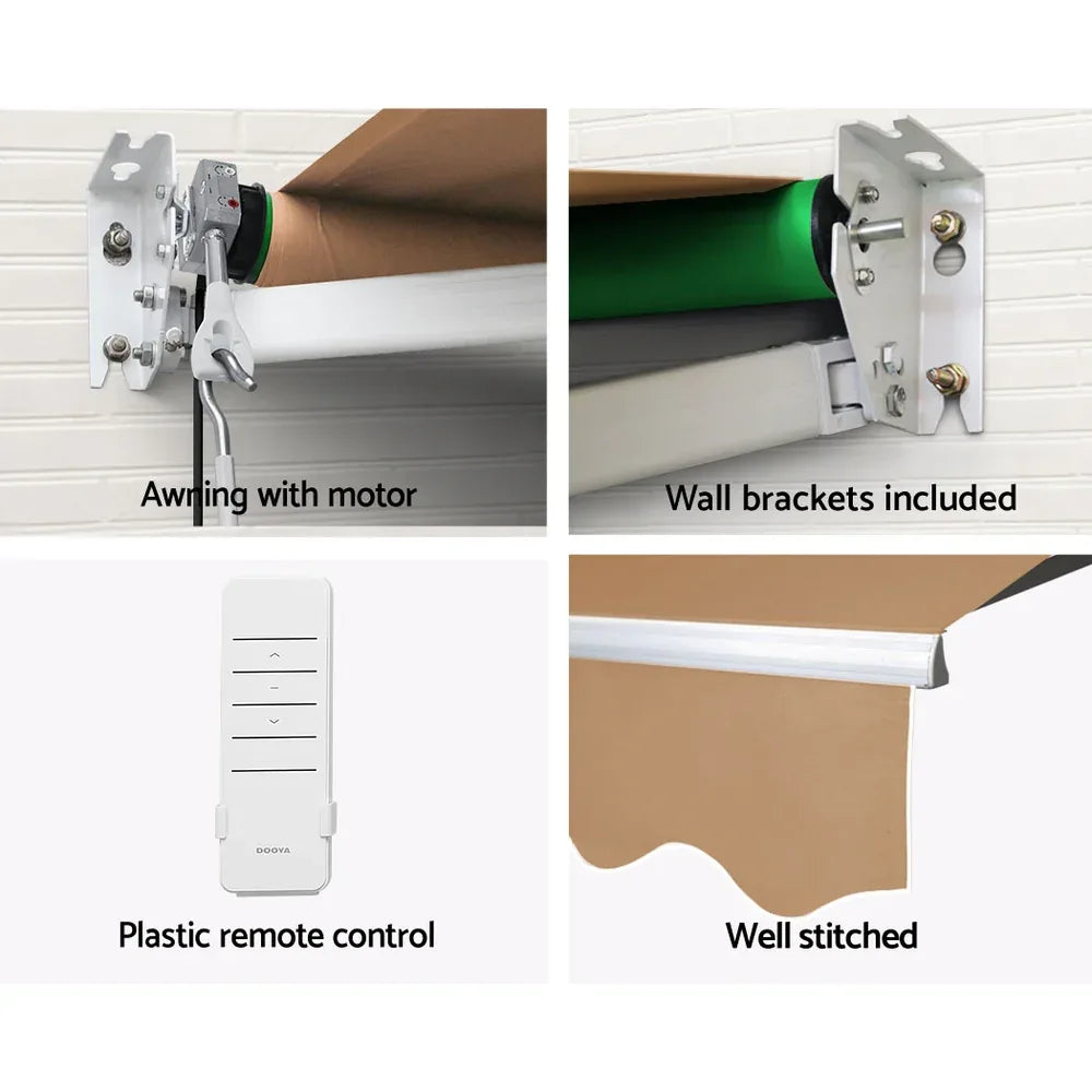 Instahut Retractable Folding Arm Awning Motorised Sunshade 4Mx3M Beige - Mekamart Australia