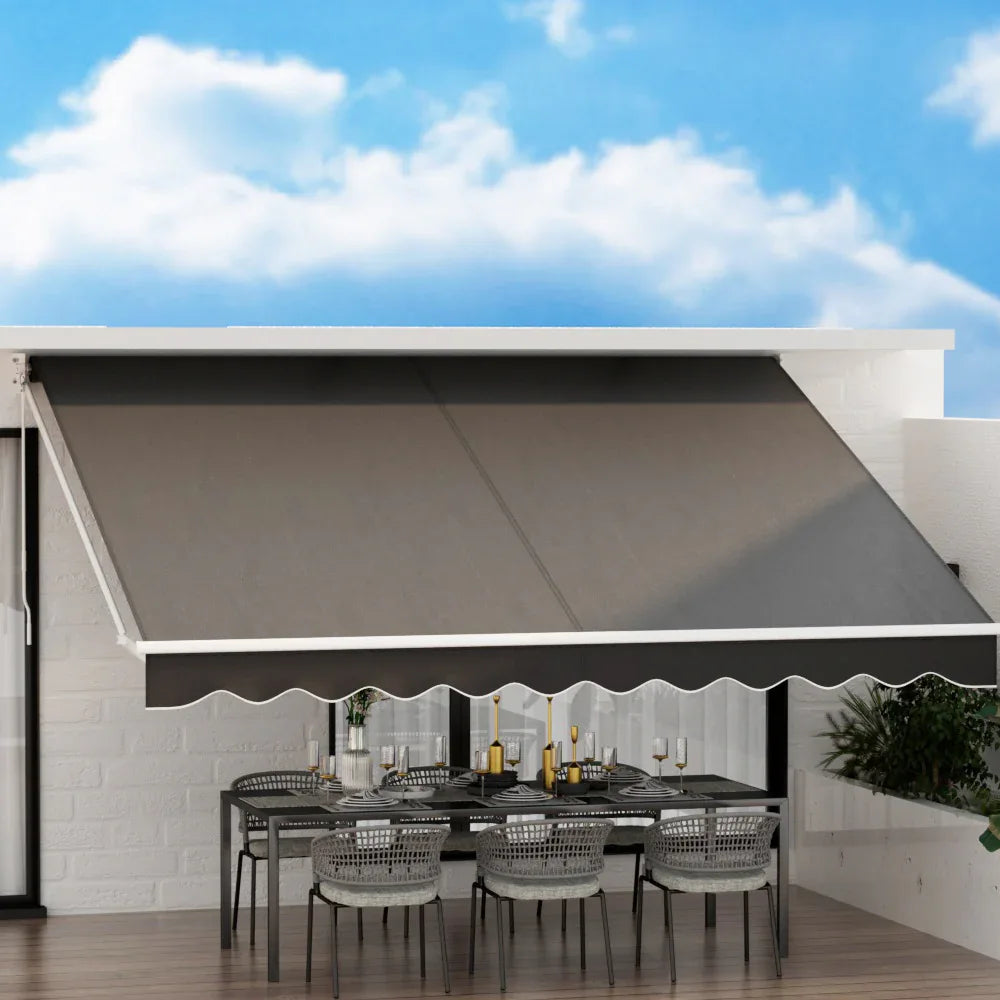 Instahut Retractable Folding Arm Awning Motorised Sunshade 4Mx3M Grey - Mekamart Australia