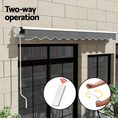Instahut Retractable Folding Arm Awning Motorised Sunshade 4Mx3M Grey - Mekamart Australia