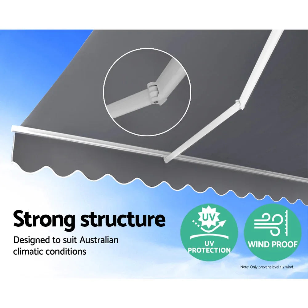 Instahut Retractable Folding Arm Awning Motorised Sunshade 4Mx3M Pearl Grey - Mekamart Australia