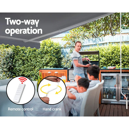 Instahut Retractable Folding Arm Awning Motorised Sunshade 4Mx3M Pearl Grey - Mekamart Australia