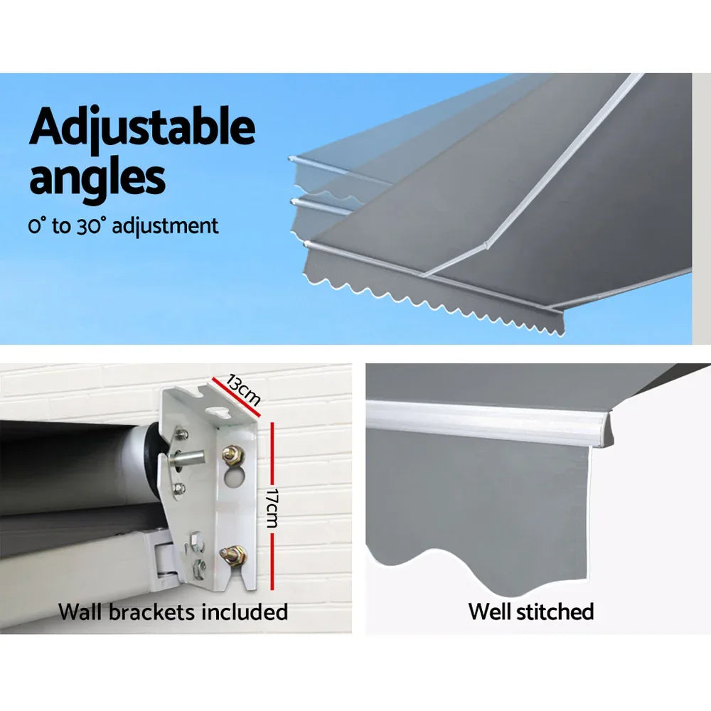 Instahut Retractable Folding Arm Awning Motorised Sunshade 4Mx3M Pearl Grey - Mekamart Australia