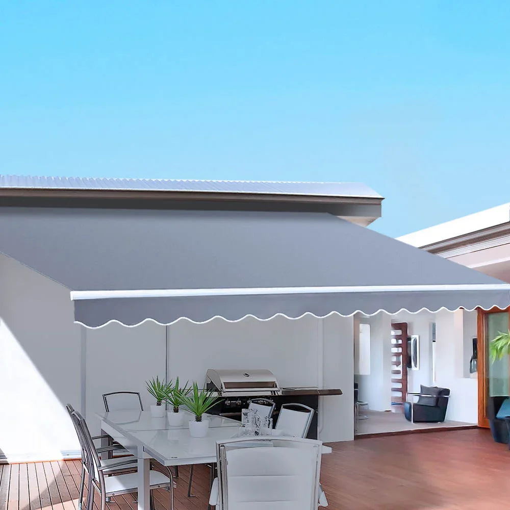 Instahut Retractable Folding Arm Awning Motorised Sunshade 4Mx3M Pearl Grey - Mekamart Australia