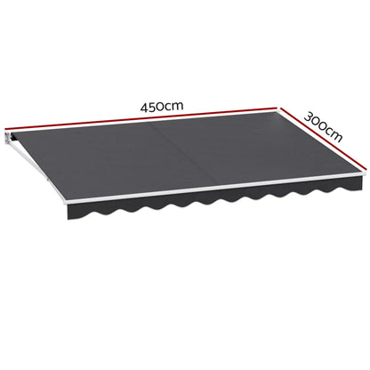Instahut Retractable Folding Arm Awning Motorised Sunshade 4.5Mx3M Grey - Mekamart Australia
