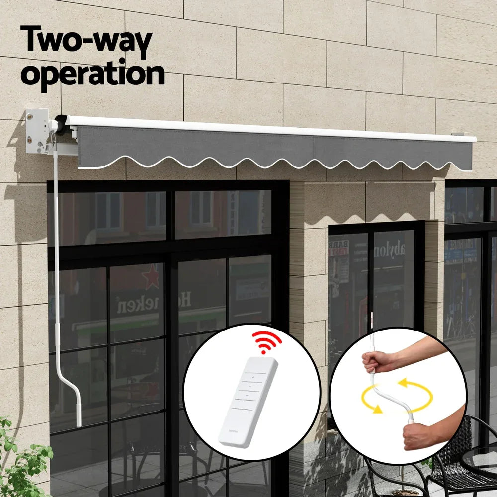 Instahut Retractable Folding Arm Awning Motorised Sunshade 4.5Mx3M Grey - Mekamart Australia