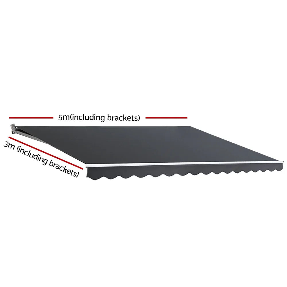Instahut Retractable Folding Arm Awning Motorised Sunshade 5Mx3M Grey - Mekamart Australia