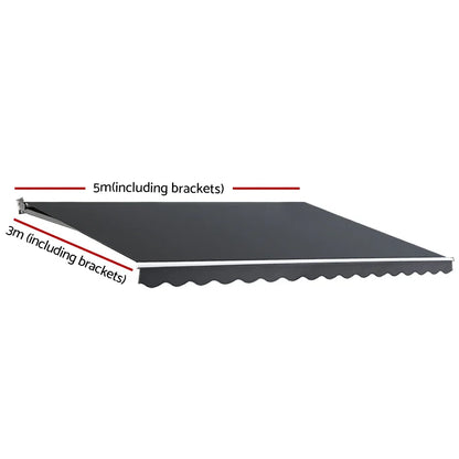 Instahut Retractable Folding Arm Awning Motorised Sunshade 5Mx3M Grey - Mekamart Australia