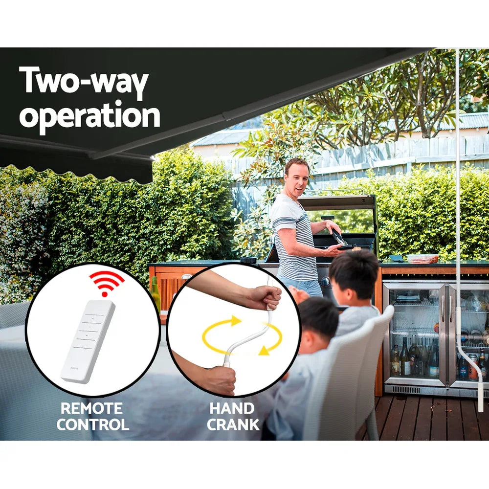 Instahut Retractable Folding Arm Awning Motorised Sunshade 5Mx3M Grey - Mekamart Australia