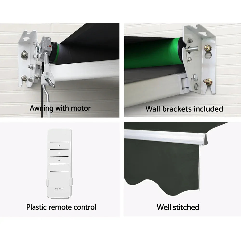 Instahut Retractable Folding Arm Awning Motorised Sunshade 5Mx3M Grey - Mekamart Australia