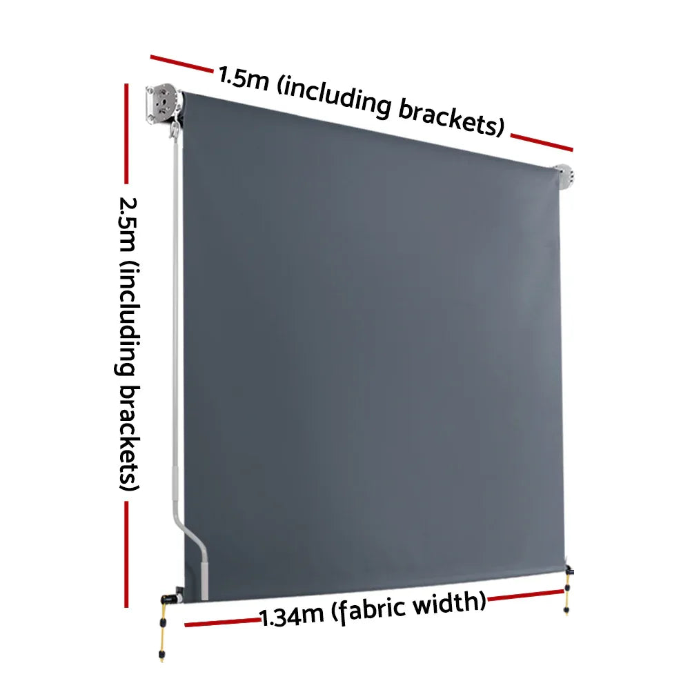 Instahut 1.5X2.5M Outdoor Blinds Awning Roll Down Canopy Retractable Outdoor Blinds Window Shade Grey - Mekamart Australia