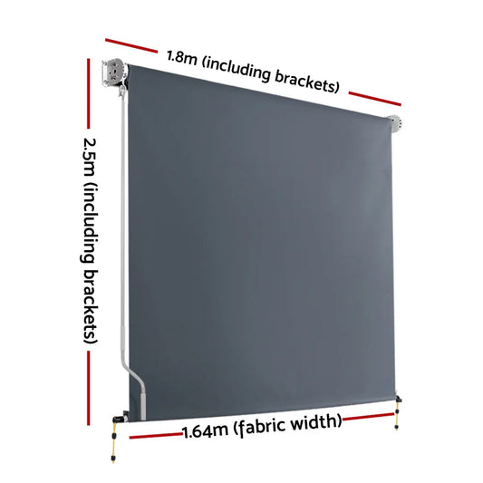 Instahut 1.8X2.5M Outdoor Blinds Awning Roll Down Canopy Retractable Outdoor Blinds Window Shade Grey - Mekamart Australia