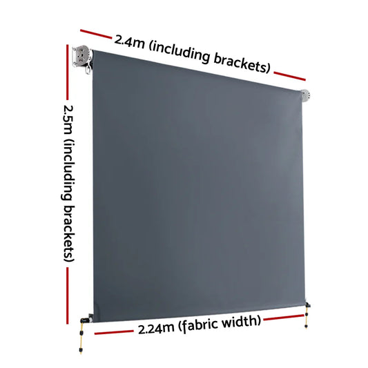 Instahut 2.4X2.5M Outdoor Blinds Awning Roll Down Canopy Retractable Outdoor Blinds Window Shade Grey - Mekamart Australia