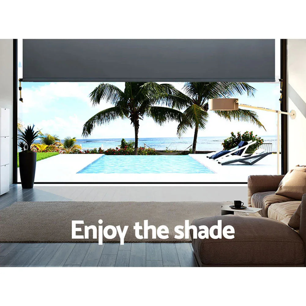 Instahut 2.4X2.5M Outdoor Blinds Awning Roll Down Canopy Retractable Outdoor Blinds Window Shade Grey - Mekamart Australia
