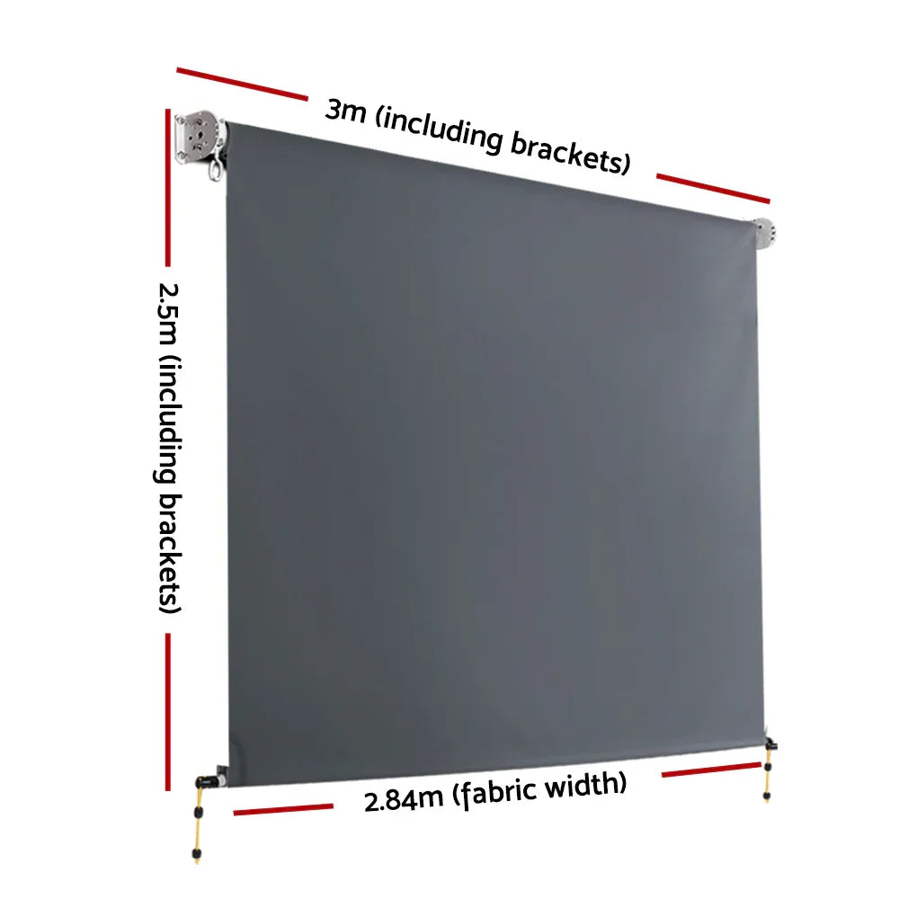 Instahut 3X2.5M Outdoor Blinds Awning Roll Down Canopy Retractable Outdoor Blinds Window Shade Grey - Mekamart Australia