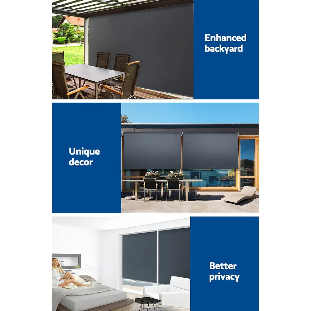 Instahut 3X2.5M Outdoor Blinds Awning Roll Down Canopy Retractable Outdoor Blinds Window Shade Grey - Mekamart Australia