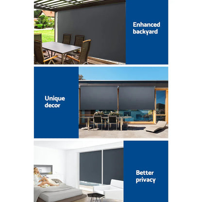 Instahut 3X2.5M Outdoor Blinds Awning Roll Down Canopy Retractable Outdoor Blinds Window Shade Grey - Mekamart Australia