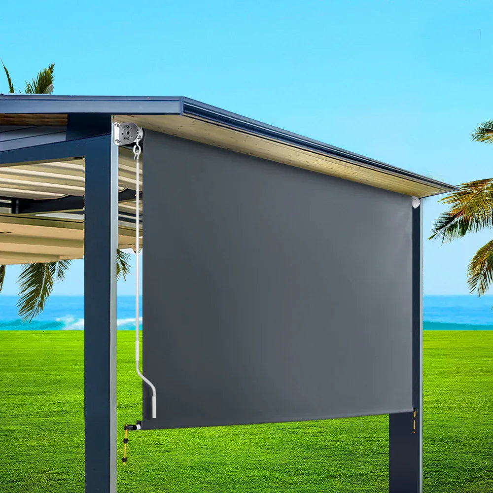 Instahut 3X2.5M Outdoor Blinds Awning Roll Down Canopy Retractable Outdoor Blinds Window Shade Grey - Mekamart Australia