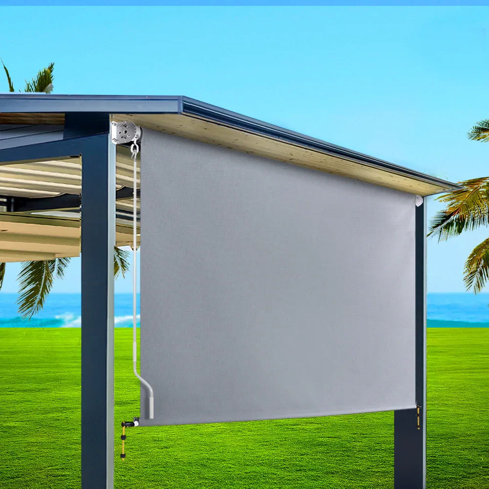 Instahut 3X2.5M Outdoor Blinds Awning Roll Down Screen Fabric Blinds Outdoor Window Shade Grey - Mekamart Australia