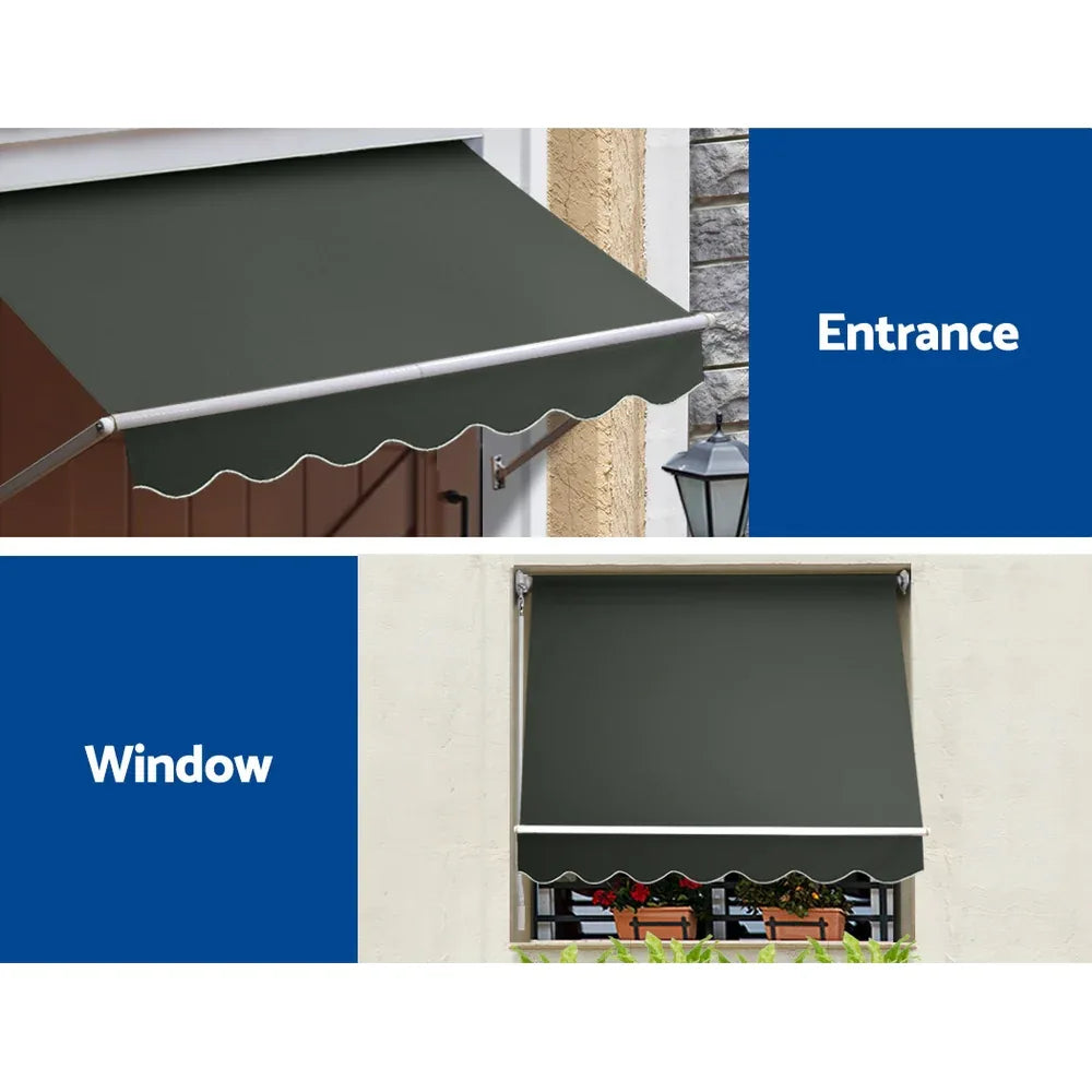 Instahut Window Fixed Pivot Arm Awning Outdoor Blinds Retractable Canopy1.5X2.1M - Mekamart Australia