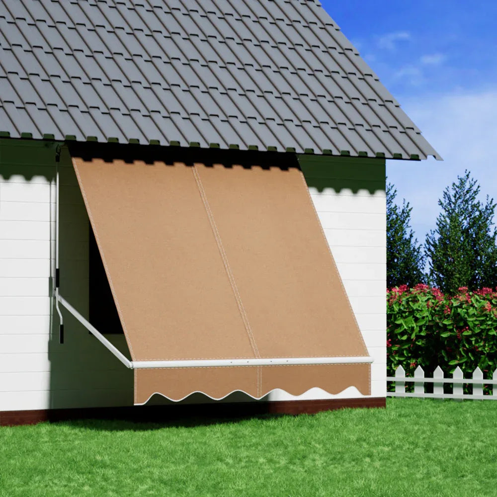 Instahut Window Fixed Pivot Arm Awning Outdoor Retractable Canopy 2.1X2.1M Beige - Mekamart Australia