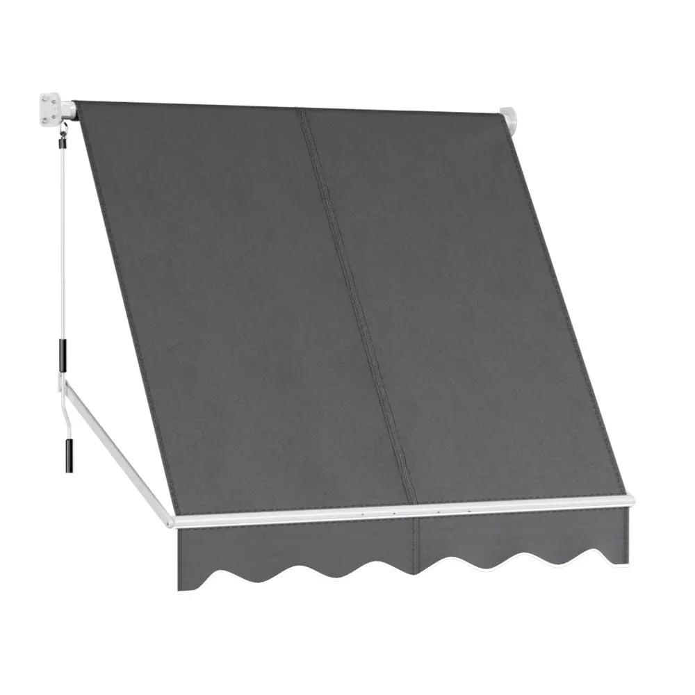 Instahut Retractable Fixed Pivot Arm Window Awning Outdoor Blinds 2.1X2.1M Grey - Mekamart Australia
