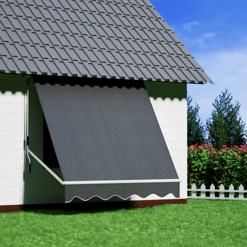 Instahut Retractable Fixed Pivot Arm Window Awning Outdoor Blinds 2.1X2.1M Grey - Mekamart Australia