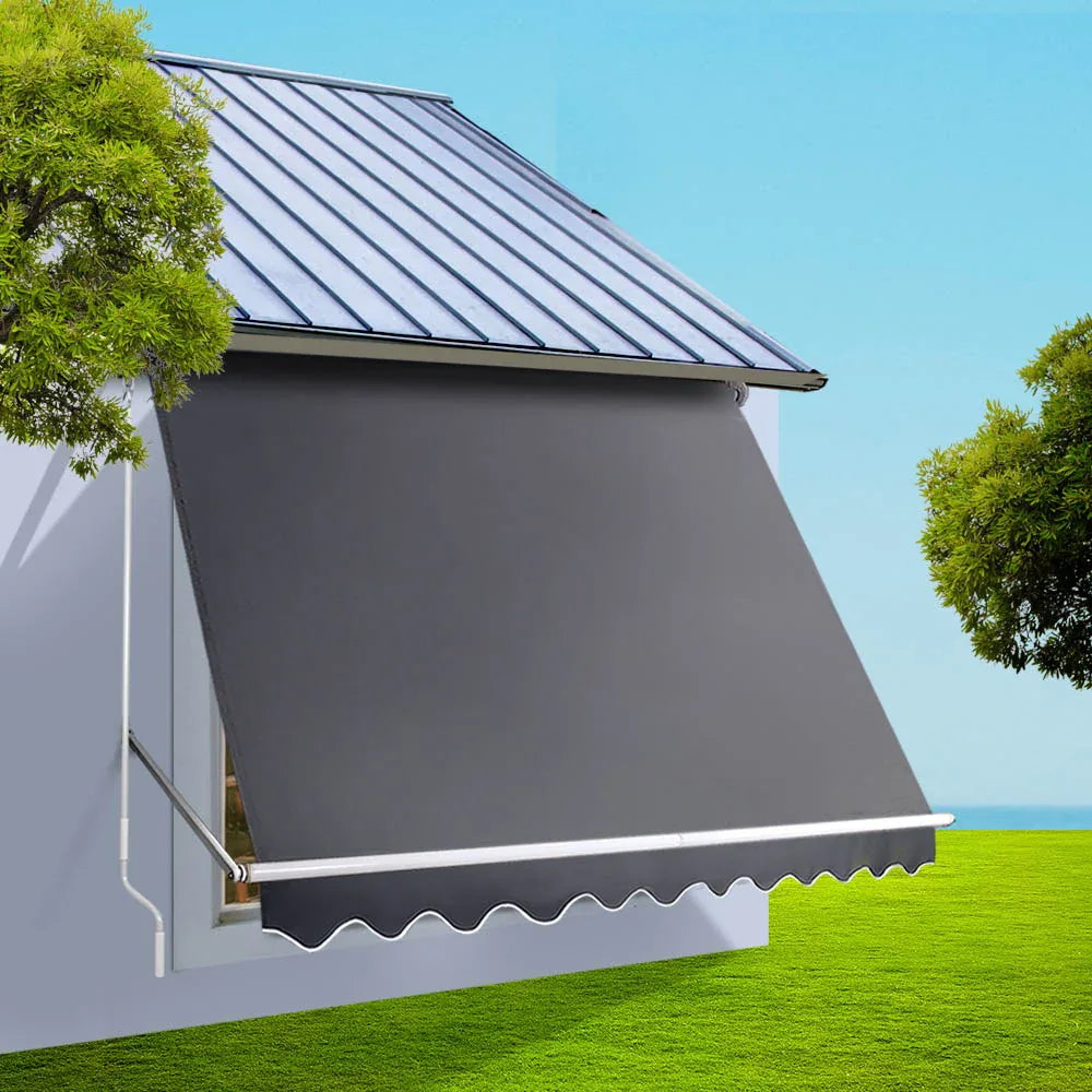 Instahut Window Fixed Pivot Arm Awning Patio Outdoor Blinds Retractable 2.8X2.1M - Mekamart Australia