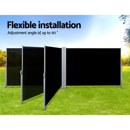 Instahut Side Awning Outdoor Blinds Sun Shade Retractable Screen 2X6M BK - Mekamart Australia