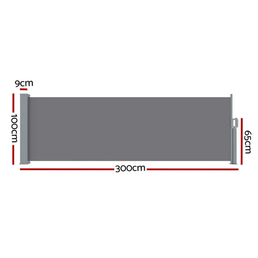 Instahut Side Awning Sun Shade Outdoor Blinds Retractable Screen 1X3M Grey - Mekamart Australia